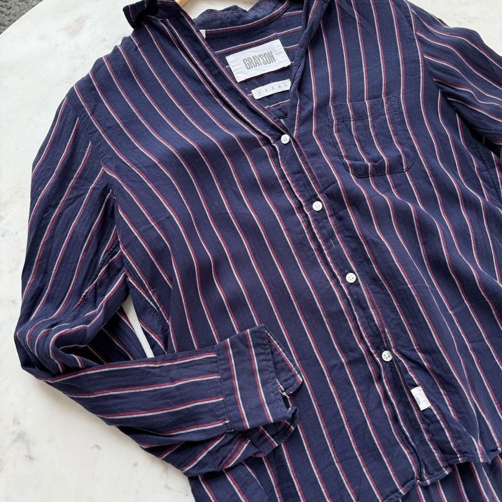 Greyson By Frank & Eileen Size‎ 1 XS The Hero Navy Blue/Red Stripe Long Sleeve